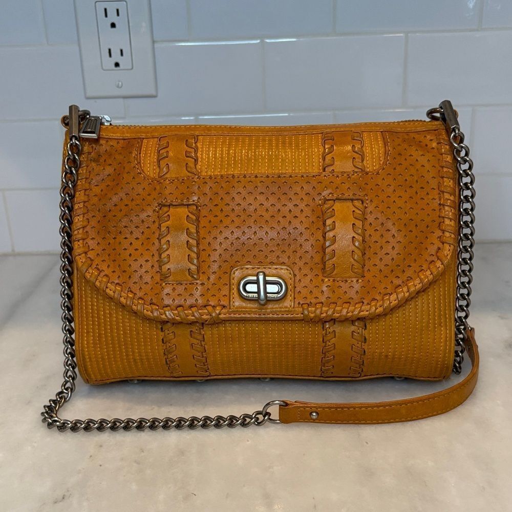 Rebecca Minkoff Purse Handbag Leather Perforated Braided Crossbody Shoulder Bag